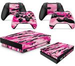 PINK CAMO Skins for Xbox One X XBX Console Decal Vinal Sticker + 2 Controller Set