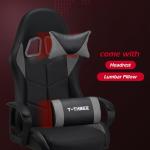 T-THREE.High-back ergonomic gaming chair, computer, office, desk chair, swivel seat, racing-style seat with 150kg weight capacity.(Grey)