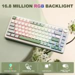 YUNZII B75 PRO Wireless Mechanical Keyboard,75% Gaming Keyboard Gasket Hot Swap Custom Keyboard with Knob,Pre-lubed Switches RGB,Bluetooth/Type-C/2.4G (Matcha Green, Milk Switch)