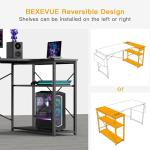 BEXEVUE L Shaped Gaming Desk, 120x70 cm Computer Desk with Storage Bag, Office Desk Small Writing Table with Large Reversible Storage Shelves, Workstation for Study Play Work Home Office, Black