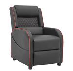 Home Detail Gaming Recliner Gaming Armchair, Gaming Chair with Footrest and Headrest with Reclining Function for Ultimate Gaming Set Up with Chair Side Pockets in (Black with Red Trim)