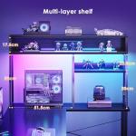 Coleshome L Shaped Gaming Desk with Led Lights, 130×100 cm Reversible Corner Computer Desk with Display Shelves, PC Gaming Table with Storage Bag Black