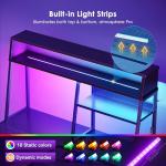 Coleshome L Shaped Gaming Desk with Led Lights, 130×100 cm Reversible Corner Computer Desk with Display Shelves, PC Gaming Table with Storage Bag Black