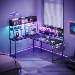 Coleshome L Shaped Gaming Desk with Led Lights, 130×100 cm Reversible Corner Computer Desk with Display Shelves, PC Gaming Table with Storage Bag Black