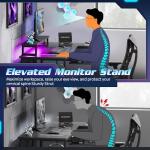 DEVAISE L Shaped Gaming Desk with Power Outlets & RGB LED Lights, 111CM Gaming Desk with Monitor Stand & Hook, Corner Desks with Storage Shelf for Home Office & Small Spaces, Black