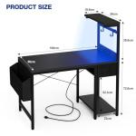 Grandder Gaming Desk 100 x 50 cm with Power Outlet and LED Light, Pc Small Computer Desk with Reversible Shelves and Storage Drawer, Pc Small Table for Home Office Table with Bag, Black