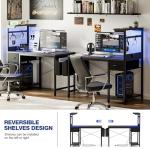 Grandder Gaming Desk 100 x 50 cm with Power Outlet and LED Light, Pc Small Computer Desk with Reversible Shelves and Storage Drawer, Pc Small Table for Home Office Table with Bag, Black