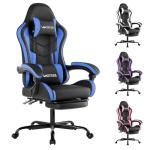 Gaming Chair with Footrest, Ergonomic Gaming Chair, Computer Chair with Lumbar Support, Head Rest, Height Adjustable PC Chairs with 360°-Swivel Seat for Office or Gaming, Black Blue