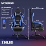 Gaming Chair with Footrest, Ergonomic Gaming Chair, Computer Chair with Lumbar Support, Head Rest, Height Adjustable PC Chairs with 360°-Swivel Seat for Office or Gaming, Black Blue