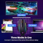 Wireless Gaming Mouse, Tripe-Mode 2.4G/USB-C/Bluetooth Mouse Up to 10,000DPI, RGB Backlit, Ergonomic Mouse with 8 Programmable Buttons, Rechargeable Wireless Mouse for Laptop, PC, Mac Gamer-Black