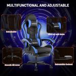 Gaming Chair with Footrest, Ergonomic Gaming Chair, Computer Chair with Lumbar Support, Head Rest, Height Adjustable PC Chairs with 360°-Swivel Seat for Office or Gaming, Black Blue