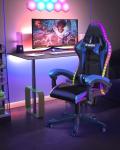 bigzzia Gaming Chair with RGB Computer Chair with Light Reclining PU Leather Video Game Chair with Headrest Adjustable Lumbar Support (With RGB led, Black/Blue)