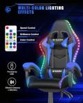 bigzzia Gaming Chair with RGB Computer Chair with Light Reclining PU Leather Video Game Chair with Headrest Adjustable Lumbar Support (With RGB led, Black/Blue)
