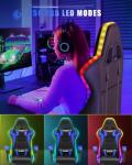 bigzzia Gaming Chair with RGB Computer Chair with Light Reclining PU Leather Video Game Chair with Headrest Adjustable Lumbar Support (With RGB led, Black/Blue)