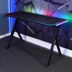 X-Rocker Lumio Compact 110cm x 55cm, RGB LED Gaming Desk - App-Controlled Lights, Space-Saving Design, Headphone Hook, Cup Holder, Sturdy Metal Frame for Adults & Kids - Black - Mouse Mat Included