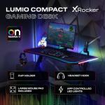 X-Rocker Lumio Compact 110cm x 55cm, RGB LED Gaming Desk - App-Controlled Lights, Space-Saving Design, Headphone Hook, Cup Holder, Sturdy Metal Frame for Adults & Kids - Black - Mouse Mat Included