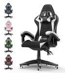 bigzzia Ergonomic Gaming Chair - Gamer Chairs with Lumbar Cushion + Headrest, Height-Adjustable Office & Computer Chair for Adults (without footrest, White)