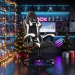 bigzzia Ergonomic Gaming Chair - Gamer Chairs with Lumbar Cushion + Headrest, Height-Adjustable Office & Computer Chair for Adults (without footrest, White)