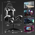 bigzzia Ergonomic Gaming Chair - Gamer Chairs with Lumbar Cushion + Headrest, Height-Adjustable Office & Computer Chair for Adults (without footrest, White)