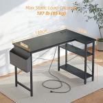 BEXEVUE L Shaped Gaming Desk with Power Outlets, 100x70 cm Computer Desk with Storage Bag, Office Desk Small Writing Table with Large Reversible Storage Shelves, Workstation Study Home Office, Black