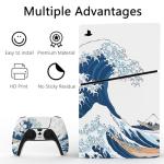 PlayVital Full Set Skin Sticker for ps5 Slim Console Digital Edition (The New Smaller Design), Vinyl Skin for ps5 Controller & Headset & Charging Station & Media Remote - The Great Wave off Kanagawa