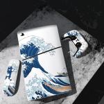 PlayVital Full Set Skin Sticker for ps5 Slim Console Digital Edition (The New Smaller Design), Vinyl Skin for ps5 Controller & Headset & Charging Station & Media Remote - The Great Wave off Kanagawa
