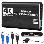 4K HDM Audio Video Capture Card, 1080P 30FPS USB 3.0 Full HD 4K@30Hz Game Streaming Capture Cards Device Compatible with PS5 PS4 Switch Xbox OBS Mac Linux Windows Camera Live Broadcasting Recording