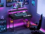 HOMIDEC Gaming Desk with Adjustable Monitor Stand, Computer Office Desk with 2 Storage Drawers, Gaming Table with Headphone Hook, Carbon Fibre Surface, for Gamers, Workers and Students, Black, 80cm