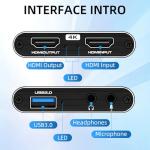 4K HDM Audio Video Capture Card, 1080P 30FPS USB 3.0 Full HD 4K@30Hz Game Streaming Capture Cards Device Compatible with PS5 PS4 Switch Xbox OBS Mac Linux Windows Camera Live Broadcasting Recording