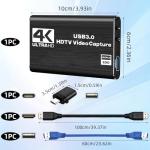 4K HDM Audio Video Capture Card, 1080P 30FPS USB 3.0 Full HD 4K@30Hz Game Streaming Capture Cards Device Compatible with PS5 PS4 Switch Xbox OBS Mac Linux Windows Camera Live Broadcasting Recording