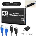 4K HDM Audio Video Capture Card, 1080P 30FPS USB 3.0 Full HD 4K@30Hz Game Streaming Capture Cards Device Compatible with PS5 PS4 Switch Xbox OBS Mac Linux Windows Camera Live Broadcasting Recording