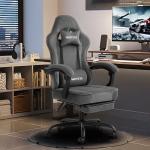 WOTSTA Gaming Chair for Adults, Ergonomic Gaming Chair with Footrest, Lumbar Support and Headrest, Adjustable Height computer chairs gaming, fabric gamer chair for Home Office, Grey