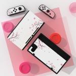 eXtremeRate Full Set Faceplate Skin Decals Stickers and 2 Pcs Screen Protector for Nintendo Switch/for NS Console & joy con Controller & Dock Protection Kit - Falling Cherry Blossom