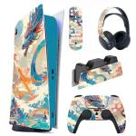 playvital Dragon's Elysium Pattern Full Set Skin Decal for PS5 Console Digital Edition, Sticker Vinyl Decal Cover for PS5 Controller & Charging Station & Headset & Media Remote