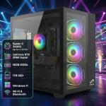 STGsivir Prebuilt Gaming PC Desktop Computer Tower, AMD Ryzen 5 3400G up to 4.2GHz, Nvidia GeForce RTX 2060 Super 8GB GDDR6, 16GB DDR4 RAM, 1TB SSD, WIFI 6, BT5.0, RGB Fan x3, Windows11 Pro