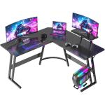 JUMMICO L Shaped Gaming Desk with Large Monitor Stand 120x120x75cm,Corner Desk for Home Office Study Writing Workstation, Carbon Fibre Black