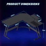 JUMMICO L Shaped Gaming Desk with Large Monitor Stand 120x120x75cm,Corner Desk for Home Office Study Writing Workstation, Carbon Fibre Black