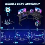 JUMMICO L Shaped Gaming Desk with Large Monitor Stand 120x120x75cm,Corner Desk for Home Office Study Writing Workstation, Carbon Fibre Black