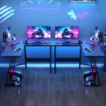 JUMMICO L Shaped Gaming Desk with Large Monitor Stand 120x120x75cm,Corner Desk for Home Office Study Writing Workstation, Carbon Fibre Black