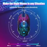 LuLabboard Gaming Mouse, 4 DPI Settings Up to 3600 DPI, Light Up RGB Ergonomic Optical Gaming Mice for Laptop/mac, Computer Wired USB Mouse, 7 Colors LED Backlight, 6 Programmable Buttons-Black