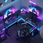 JUMMICO L Shaped Gaming Desk with Large Monitor Stand 120x120x75cm,Corner Desk for Home Office Study Writing Workstation, Carbon Fibre Black