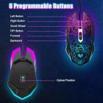 LuLabboard Gaming Mouse, 4 DPI Settings Up to 3600 DPI, Light Up RGB Ergonomic Optical Gaming Mice for Laptop/mac, Computer Wired USB Mouse, 7 Colors LED Backlight, 6 Programmable Buttons-Black