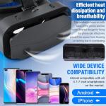 VR Headset for Phone, 4. 7-7-inch Adjustable Virtual Reality Goggles Headset, Ultra-Wide 100° Viewing Angle Eyes Protected Anti-Blue HD Lenses, 3D VR Glasses for Phone/Android
