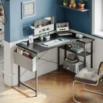 CubiCubi L Shaped Gaming Desk, 100x70 cm Computer Desk with Storage Bag, Office Desk Writing Table with Large Reversible Storage Shelves, Workstation for Study Play Work Home Office, Black