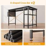 CubiCubi L Shaped Gaming Desk, 100x70 cm Computer Desk with Storage Bag, Office Desk Writing Table with Large Reversible Storage Shelves, Workstation for Study Play Work Home Office, Black