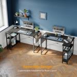 CubiCubi L Shaped Gaming Desk, 100x70 cm Computer Desk with Storage Bag, Office Desk Writing Table with Large Reversible Storage Shelves, Workstation for Study Play Work Home Office, Black