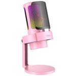 FIFINE USB PC Gaming Microphone, Condenser Streaming Mic Compatible with PS4 PS5 Mac, for Recording, Podcast, Video, with RGB Control, Tap-to-Mute, Volume Control, Headphone Jack, Based Stand-A8 Pink