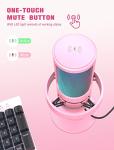 FIFINE USB PC Gaming Microphone, Condenser Streaming Mic Compatible with PS4 PS5 Mac, for Recording, Podcast, Video, with RGB Control, Tap-to-Mute, Volume Control, Headphone Jack, Based Stand-A8 Pink