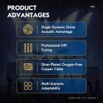 Yinyoo CCZ NC02 In-Ear Monitors Earphones,10mm Magnetic DD Gaming Earbuds with 2 Pin TFZ Detachable Cable,Lightweight HiFi Wired IEM Headphones for Gaming/Music