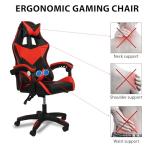 Grennswick ​​Ergonomic Gaming Chair Adjustable Lumbar Support & Headrest - Reclining Office Computer Chair, 360° Swivel PU Leather Racing Seat for Long Sessions​ (Black+red)